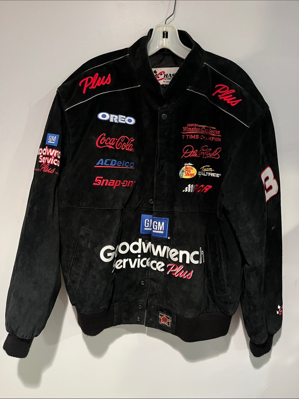 Dale Earnhardt Chase Authentics Black Suede Racing Patch Bomber Jacket